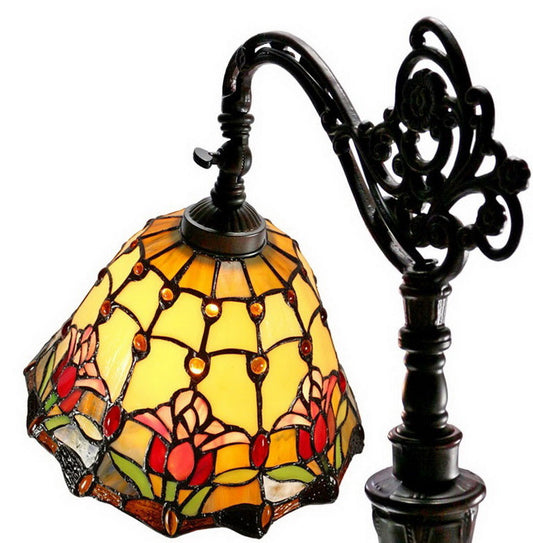 Colonial Tulip Style Leadlight Stained Glass Bridge Arm Tiffany  Floor Lamp