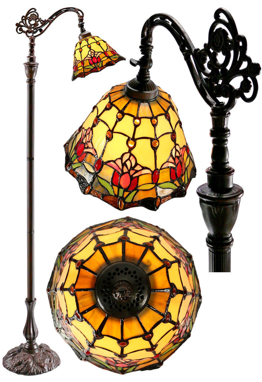 Colonial Tulip Style Leadlight Stained Glass Bridge Arm Tiffany  Floor Lamp