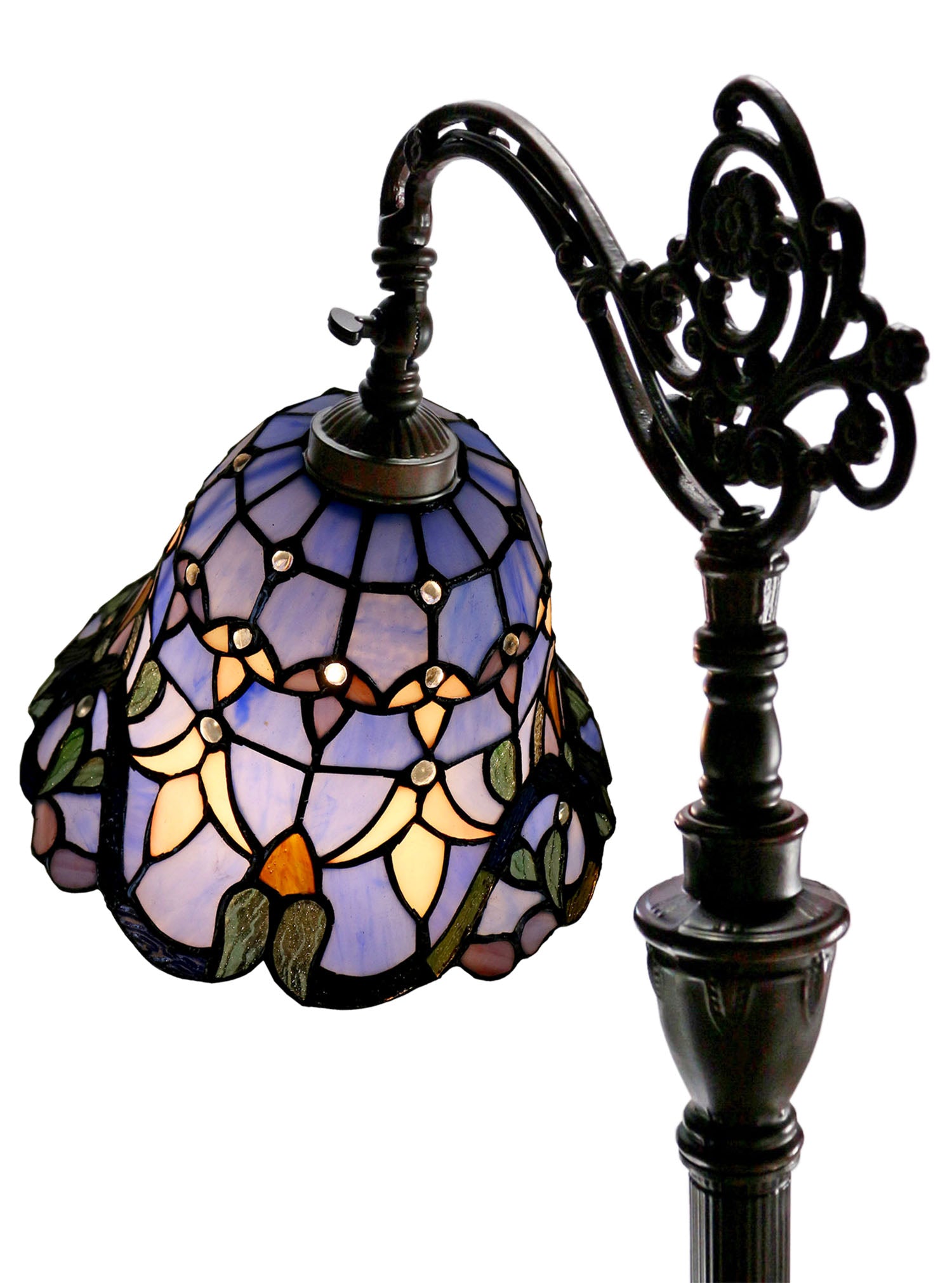 Blue Victorian Leadlight Stained Glass Bridge Arm Tiffany  Floor Lamp