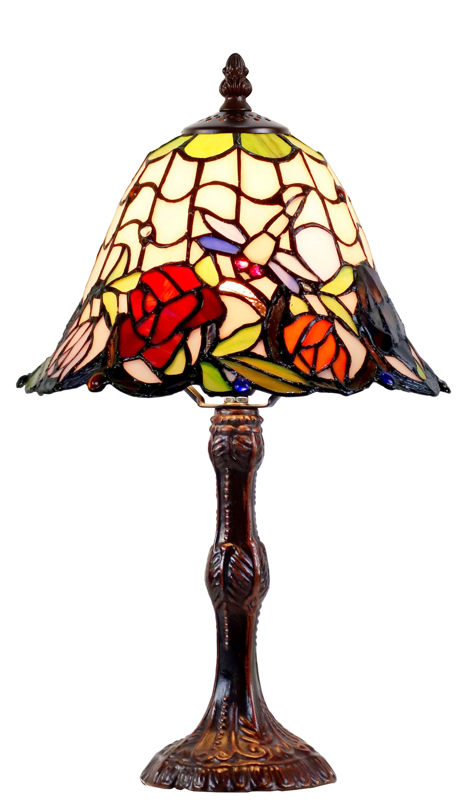 10" Carnation Tiffany Dragonfly Accent Table Lamp, Antique Bronze