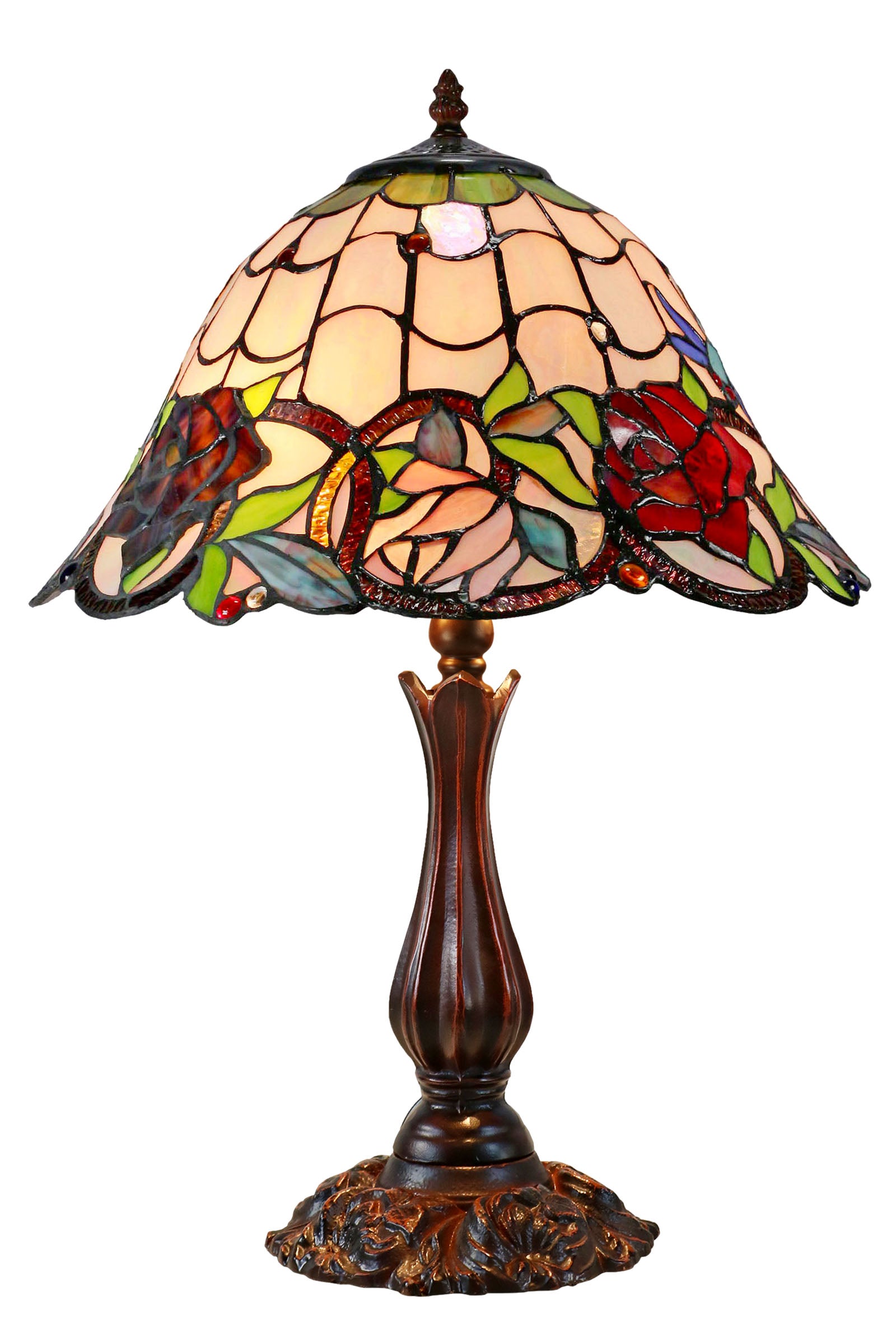 16" Large Dragonfly Rose Tiffany Table Lamp
