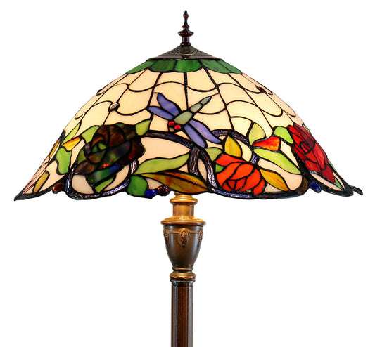 Huge 20" Dragonfly Garden Flower Tiffany Floor Lamp