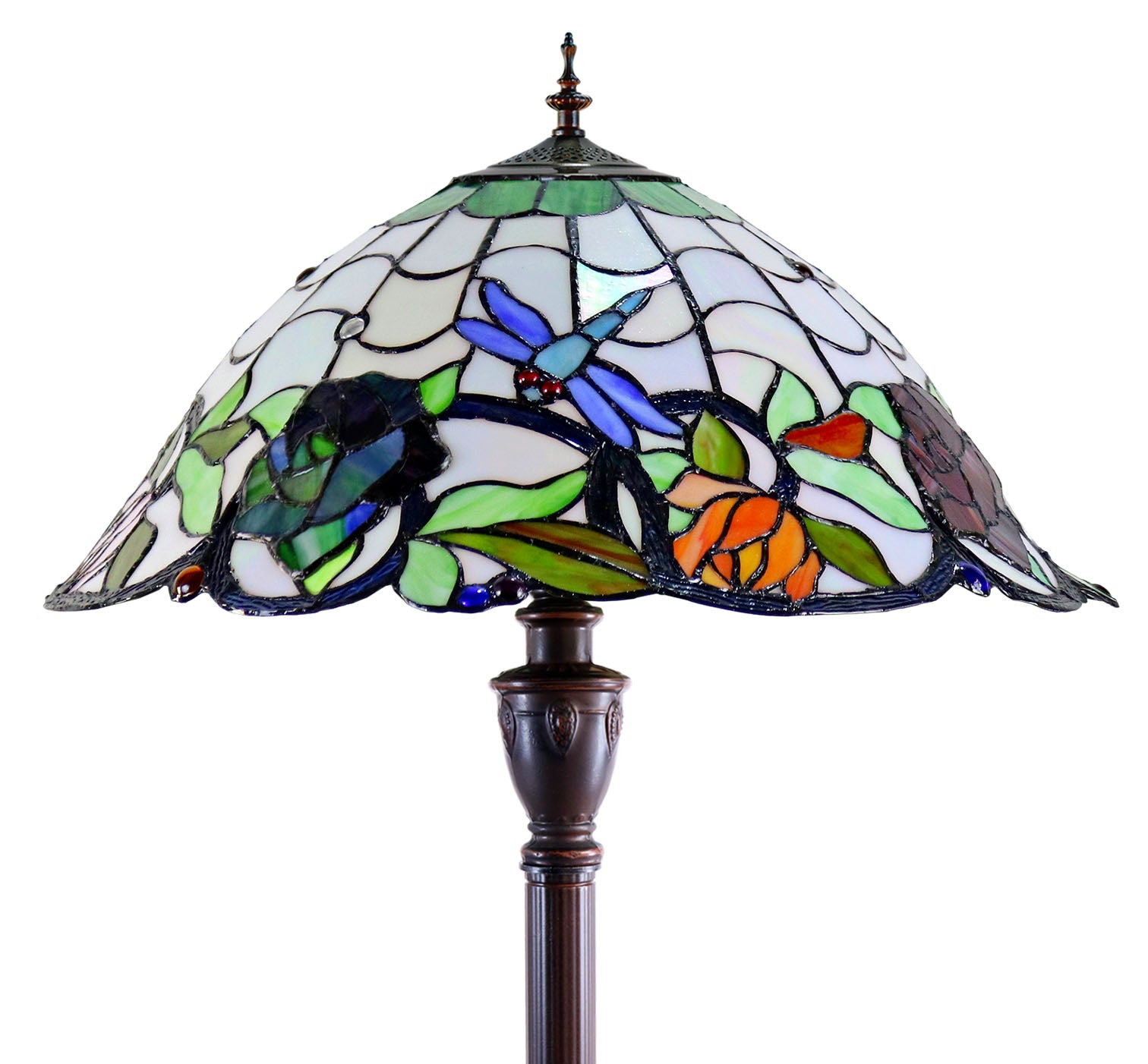 Huge 20" Dragonfly Garden Flower Tiffany Floor Lamp