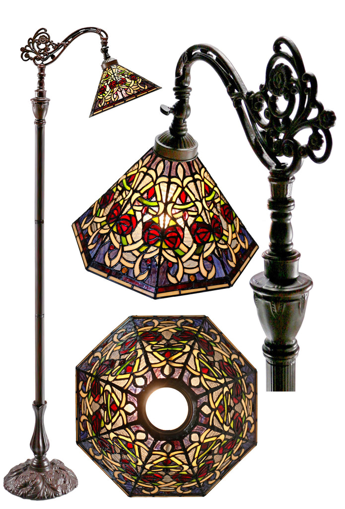 Amazing  octagonal shade Leadlight Stained Glass Bridge Arm Tiffany  Floor Lamp