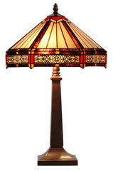 Tiffany Lamp Hexagon Shade Stained Glass Table Lamp  with Intricate Filigree Accent