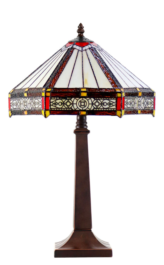 Tiffany Lamp Hexagon Shade Stained Glass Table Lamp  with Intricate Filigree Accent