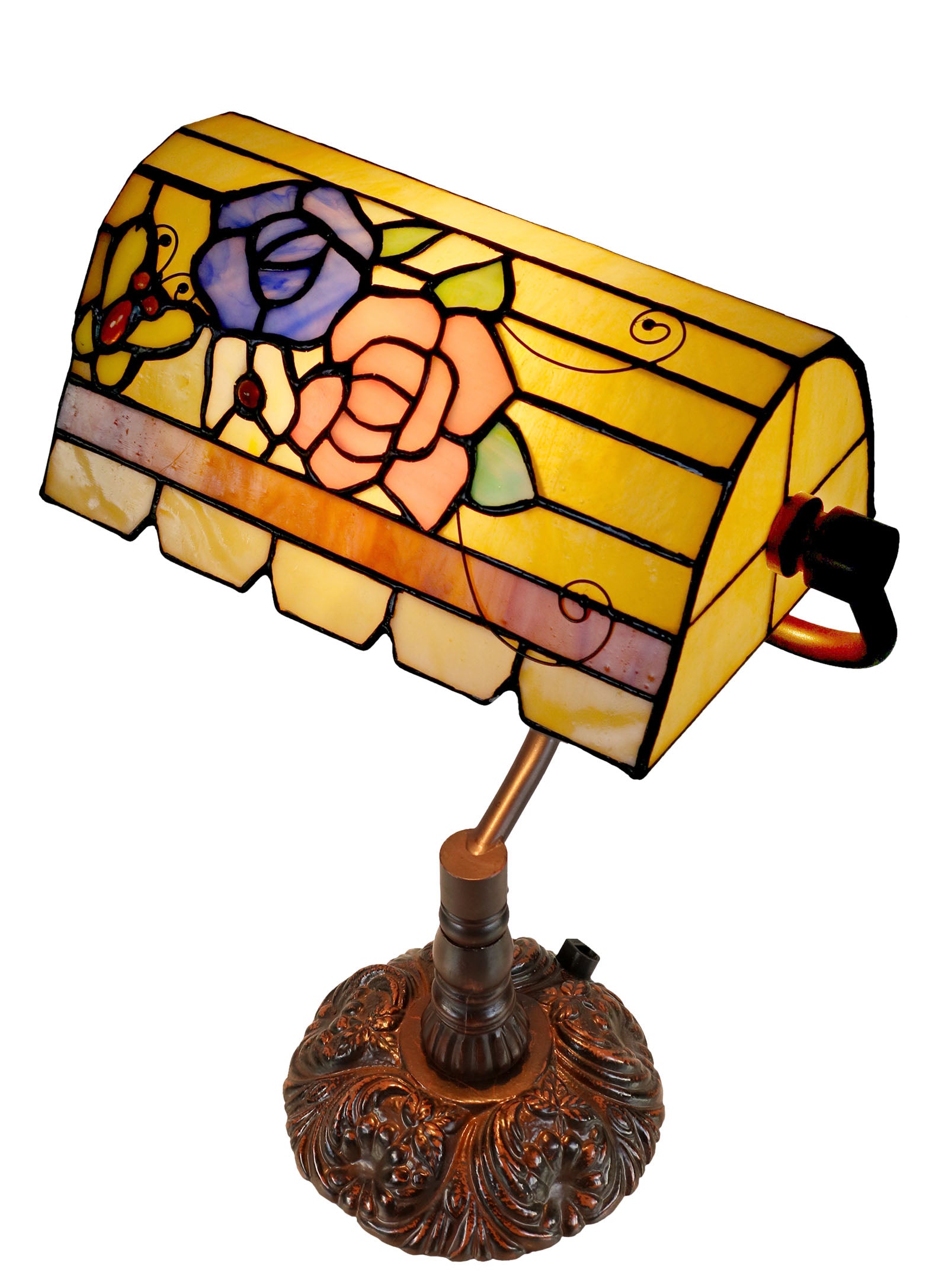 Purple Pink Rose Butterfly Style Tiffany Banker Lamp
