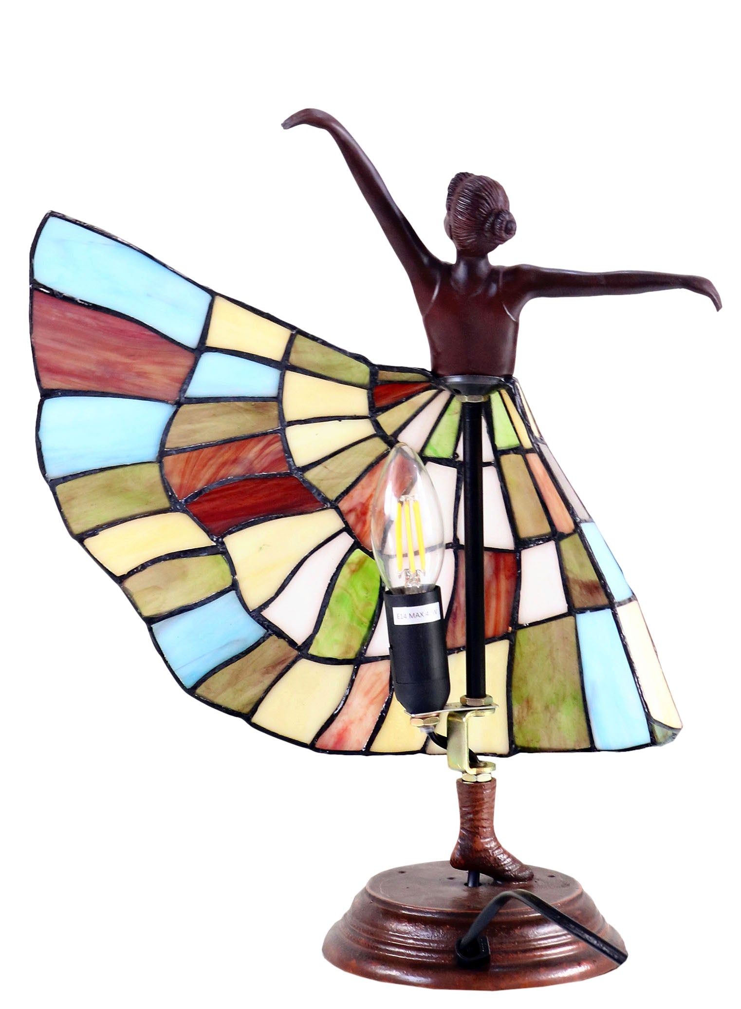 Art Deco Dancer Figurines Tiffany Stained Glass Accent Lamp