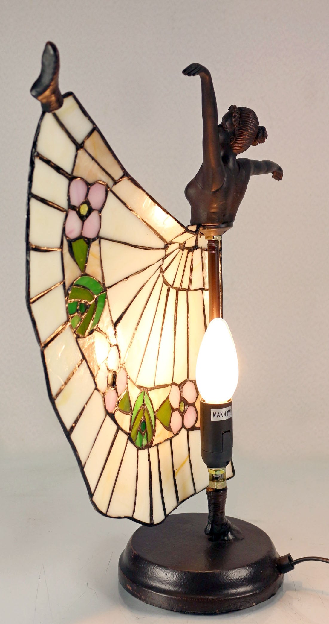 Art Deco Dancer Figurines Tiffany Stained Glass Accent Lamp