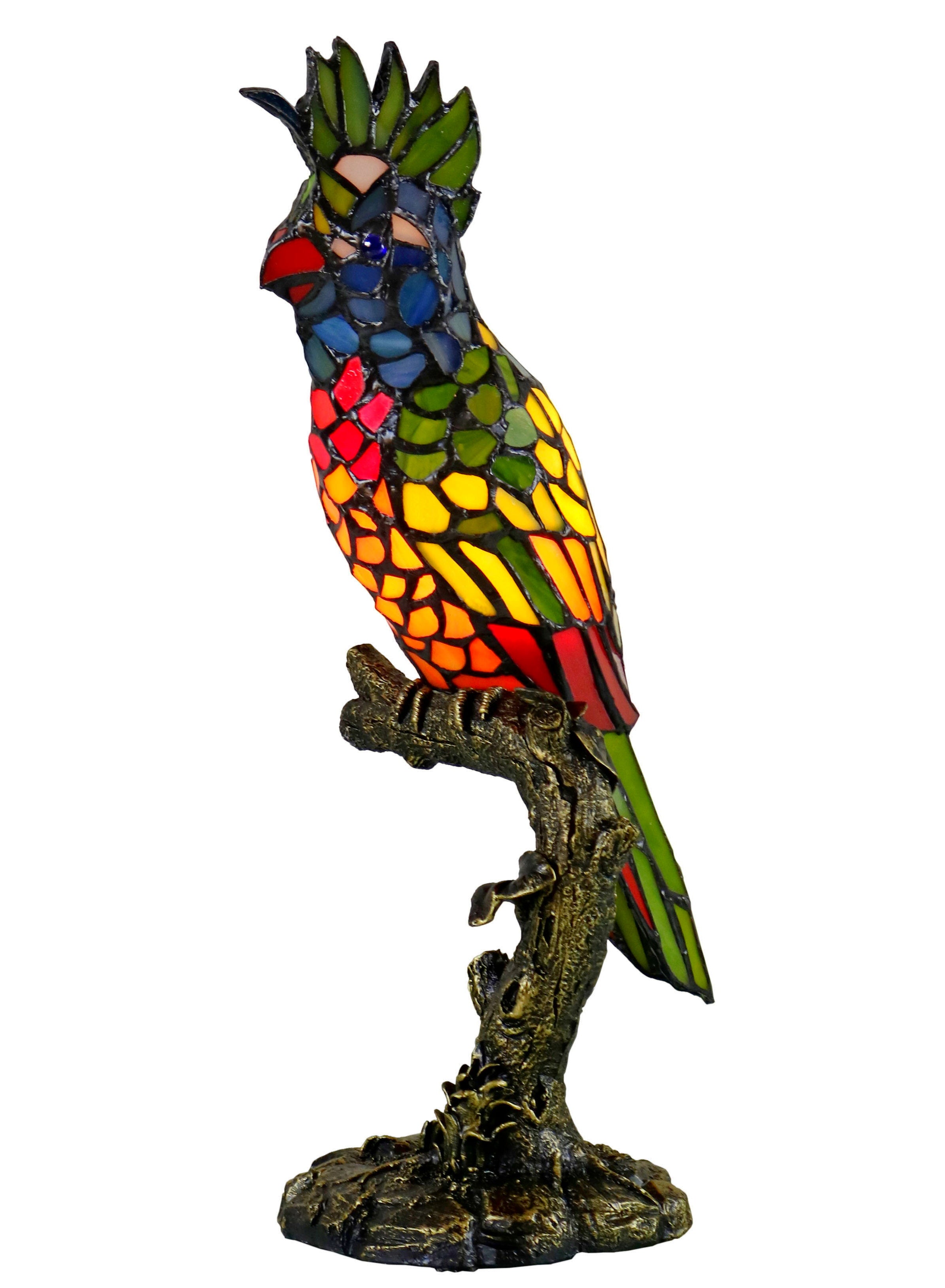 Cockatoo Tiffany Style Stained Glass Statue Table Lamp