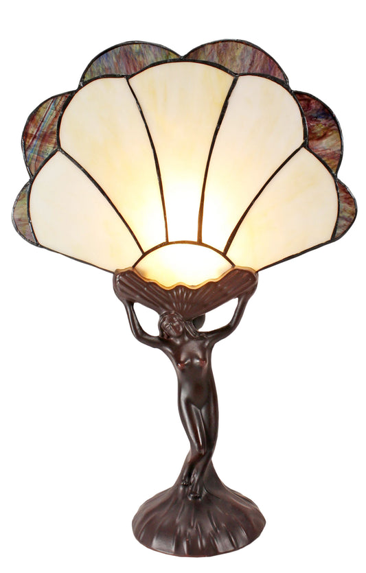 Art Deco Lady Figurines Tiffany Stained Glass Accent Lamp