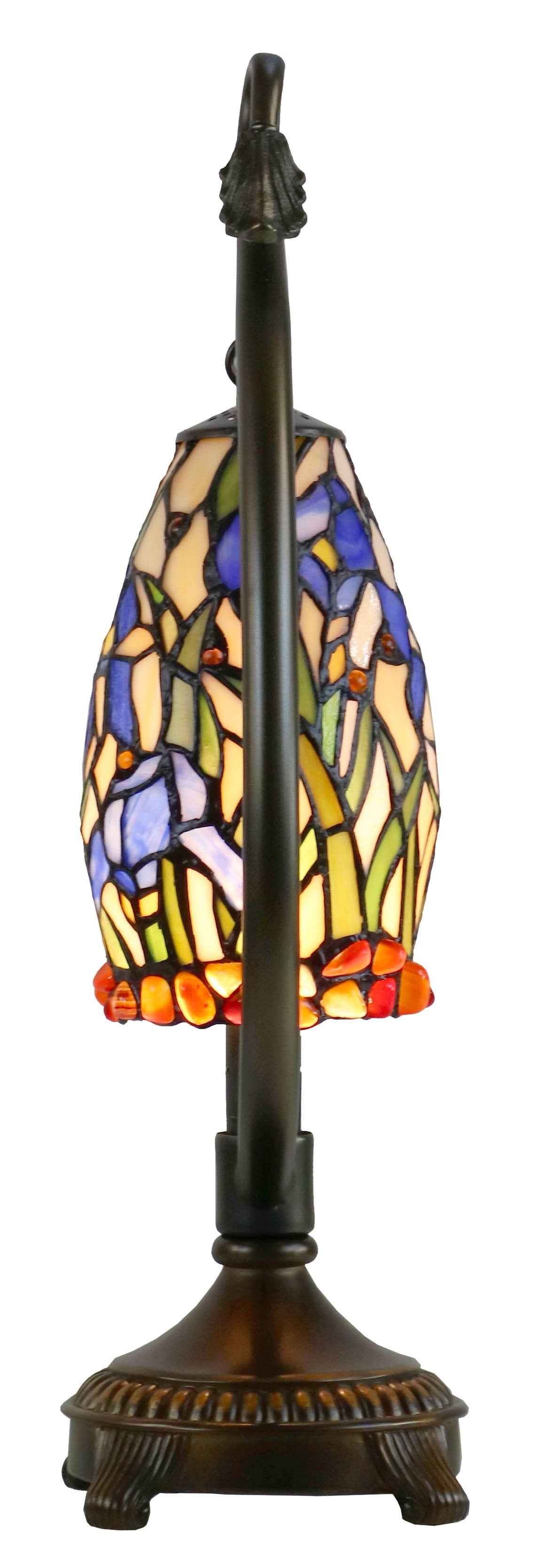 Flower Irises Tiffany Accent Table Lamp With Swan Neck Base
