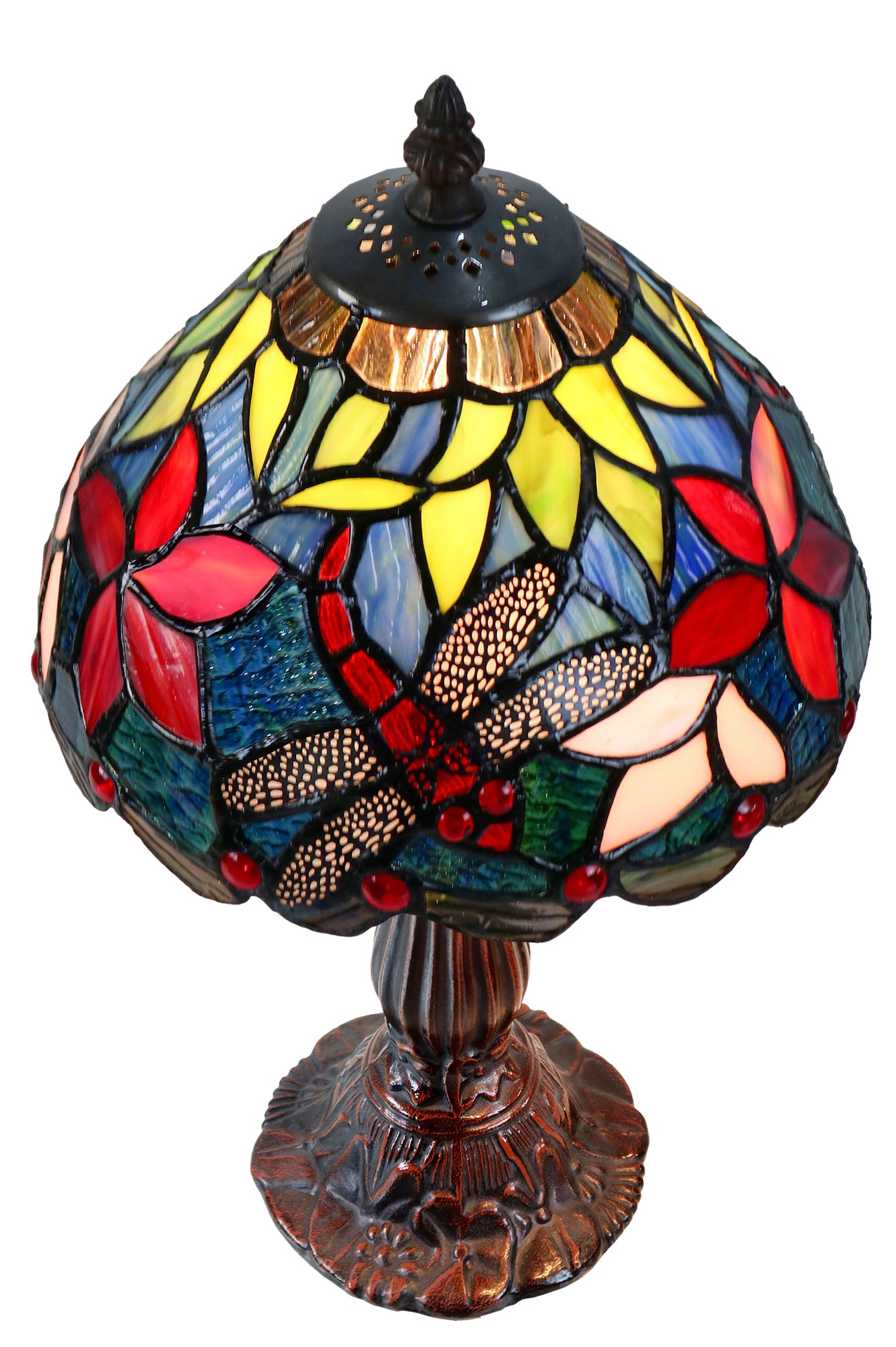 Classical 8" Blue Red Dragonfly Tiffany Mini Table Lamp
