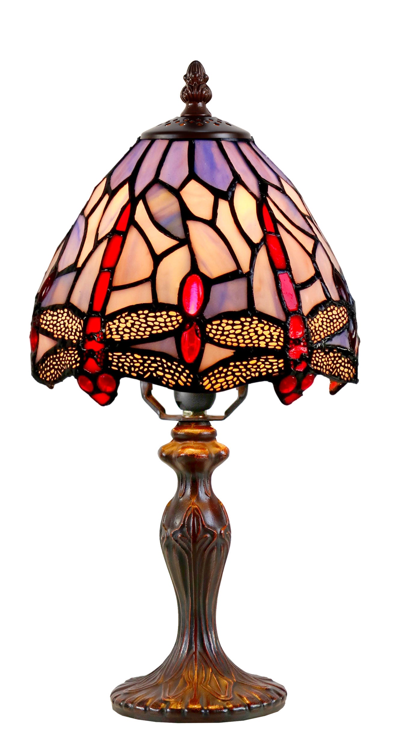 Classical 8" Blue Purple Dragonfly Style Tiffany Mini Table Lamp