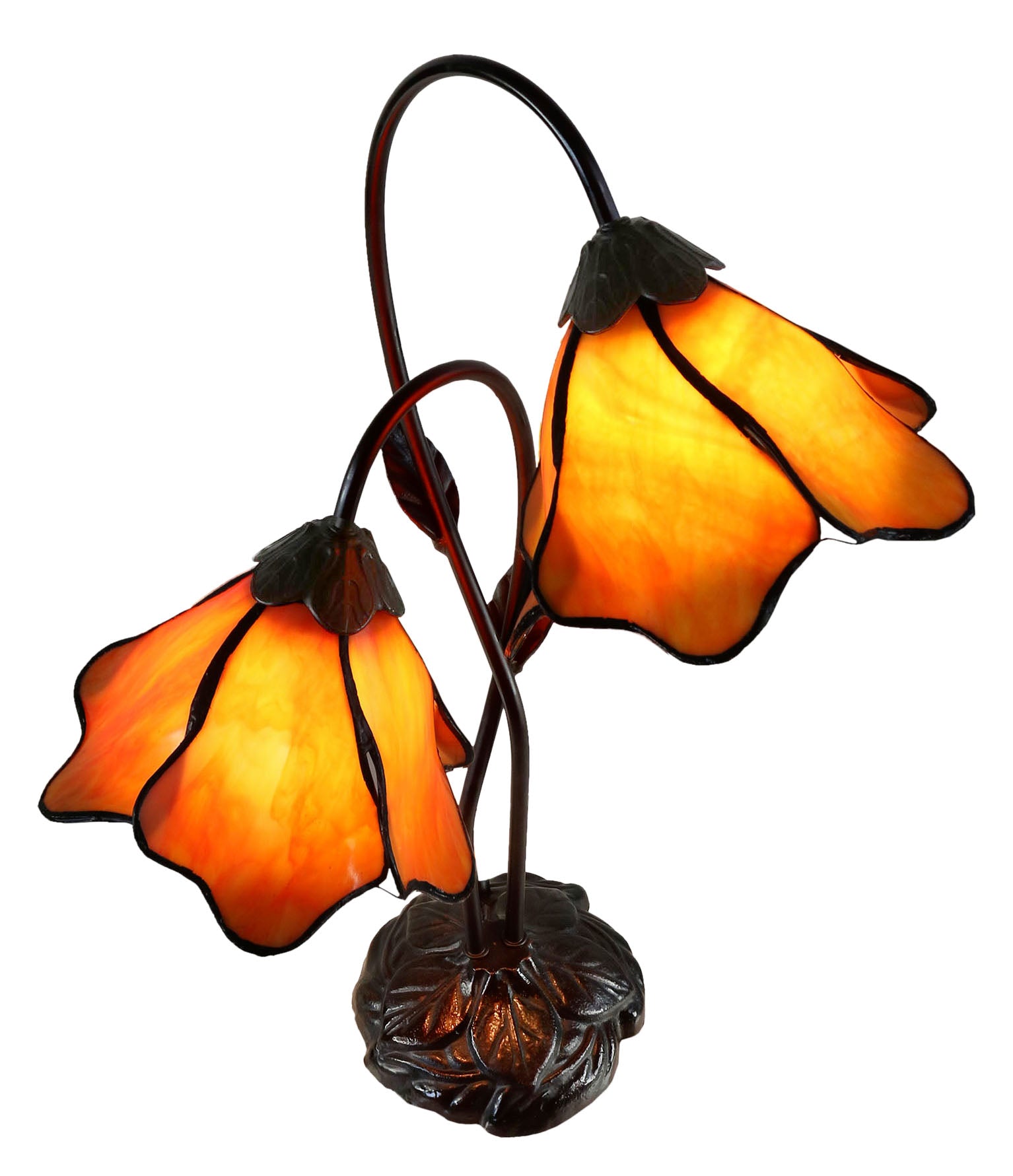 Double Lamp shade Flower  Water Lily Style Tiffany Table Lamp*Orang Gold
