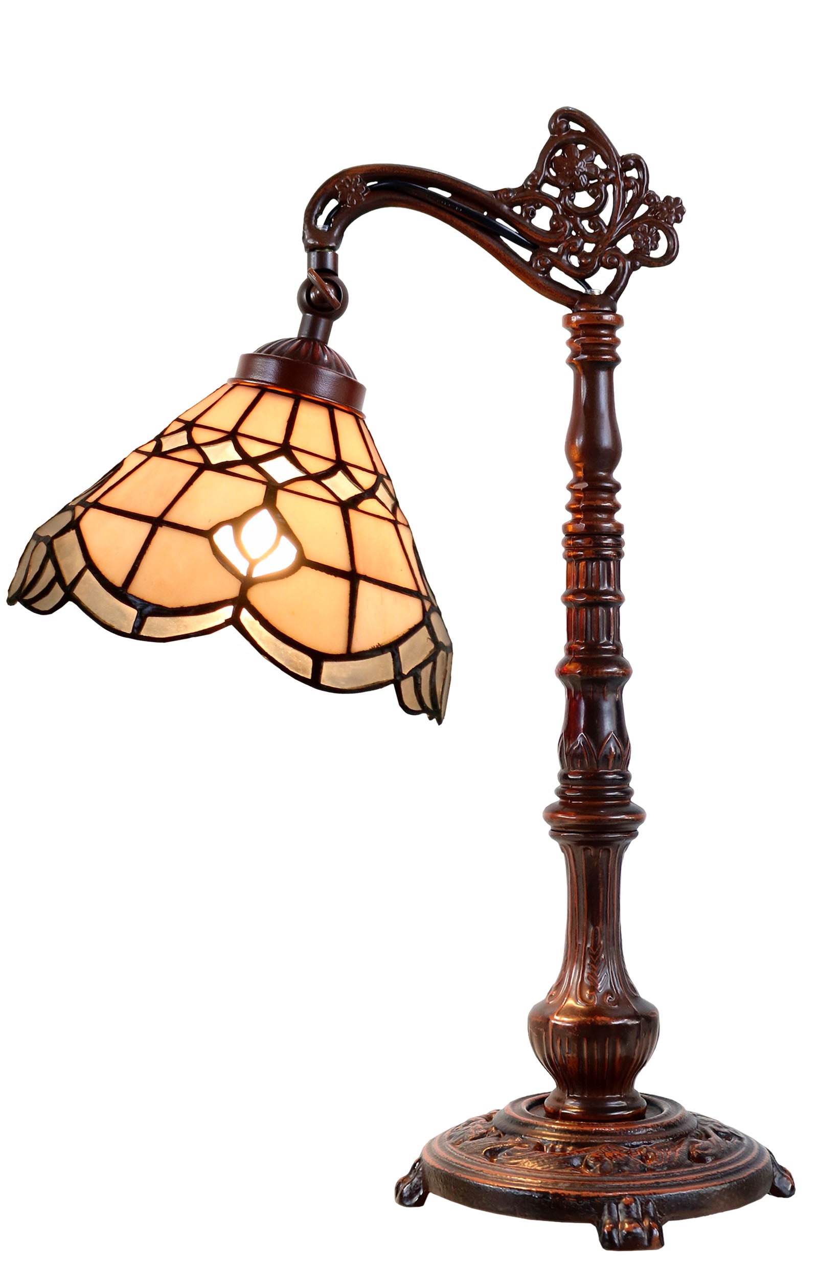 Elegant Leadlight Stained Glass Bridge Arm Vienna  Tiffany  Desk Lamp