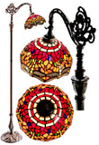 Red Dragonfly Style Leadlight Stained Glass Bridge Arm Tiffany  Floor Lamp