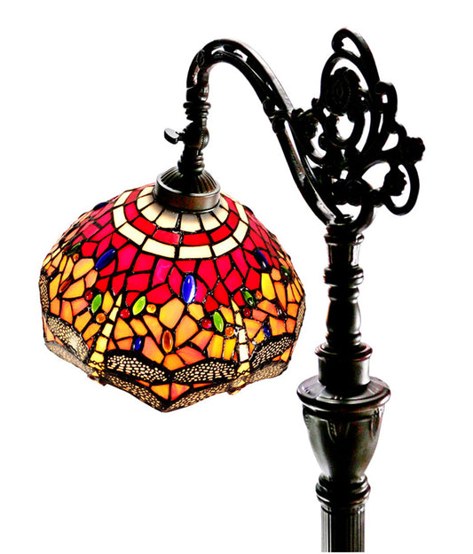 Red Dragonfly Style Leadlight Stained Glass Bridge Arm Tiffany  Floor Lamp