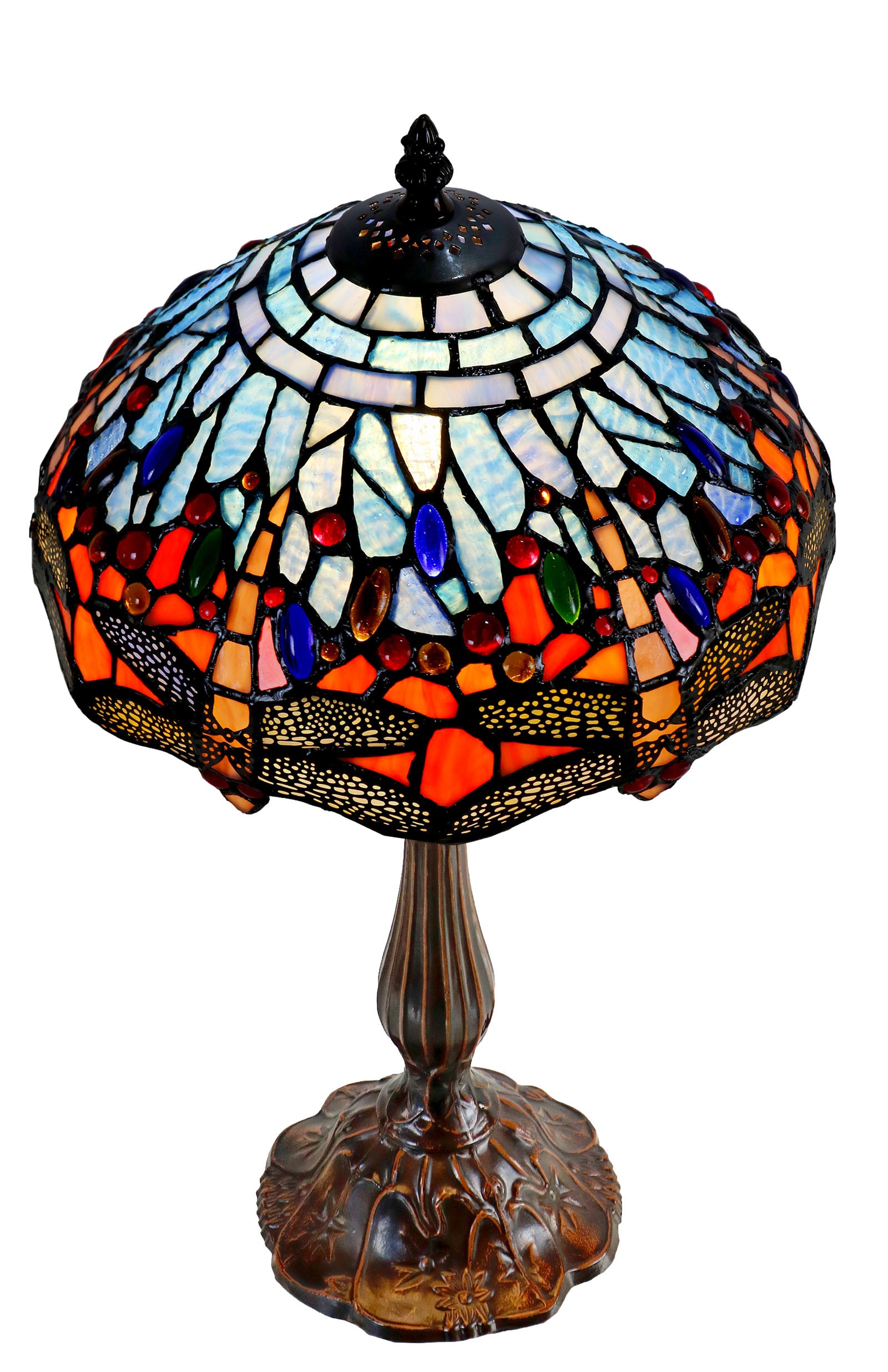 Classical Red and  Blue Dragonfly Style Tiffany Bedside Lamp