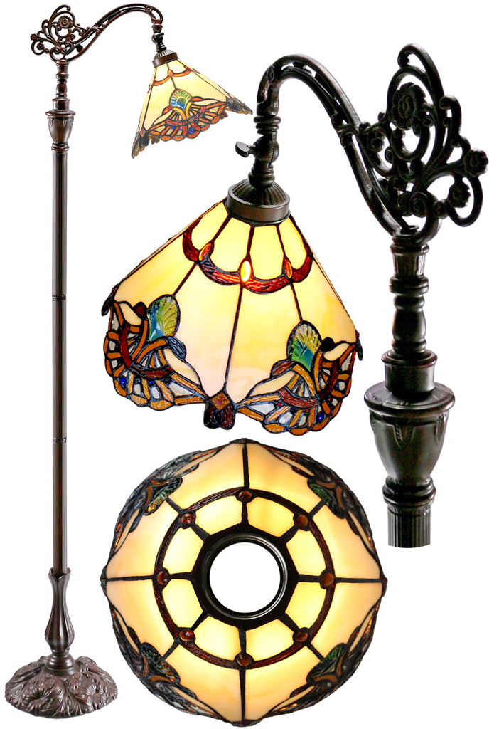 Beige Jewel Carousel Style Leadlight Stained Glass Bridge Arm Tiffany  Floor Lamp