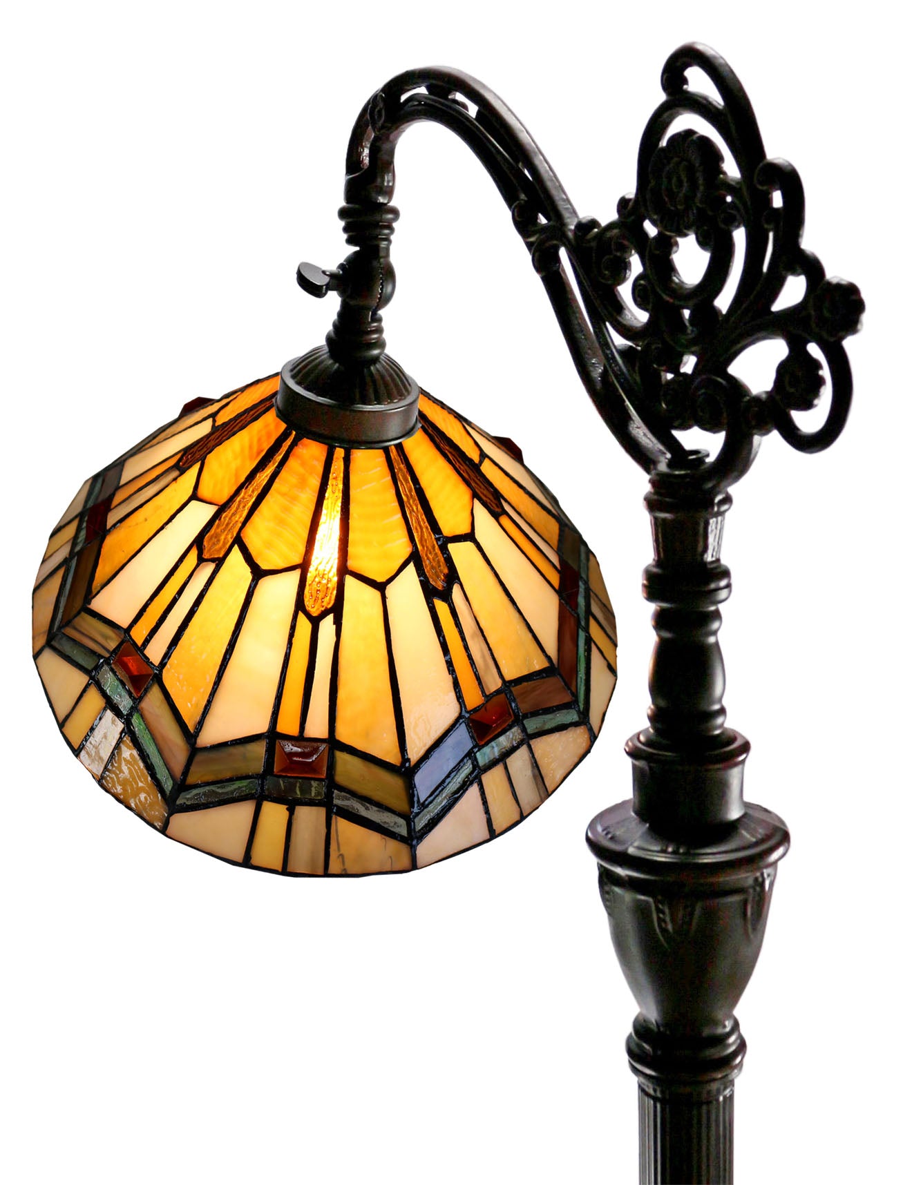 Mission Style Leadlight Stained Glass Bridge Arm Tiffany  Floor Lamp