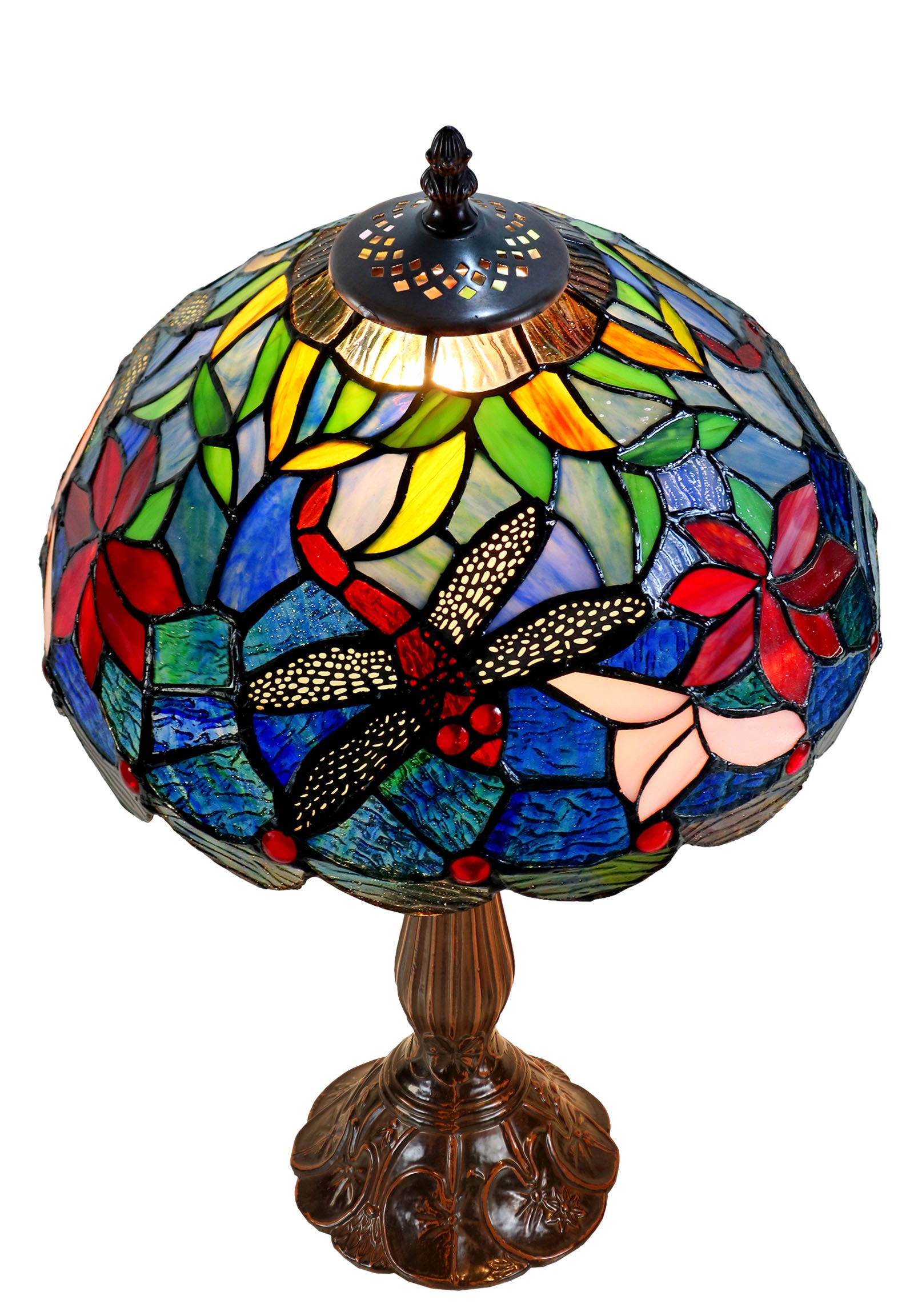 12"Blue Traditional Dragonfly Style Tiffany Bedside Lamp