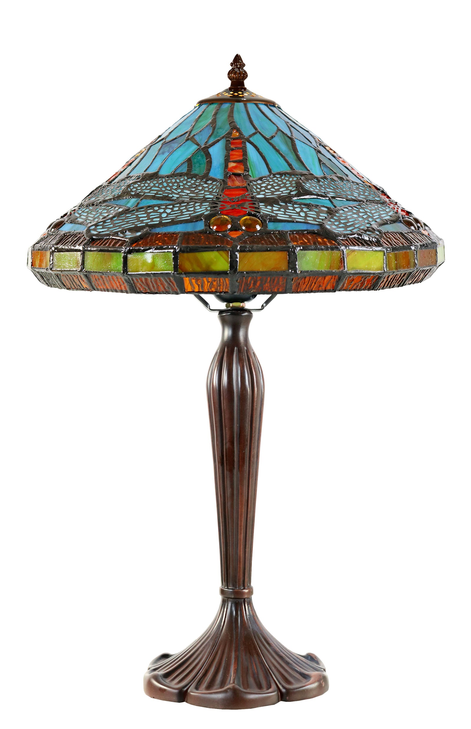 12" Sky  Blue Red Dragonfly Style Tiffany Bedside Lamp