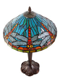 12" Sky  Blue Red Dragonfly Style Tiffany Bedside Lamp