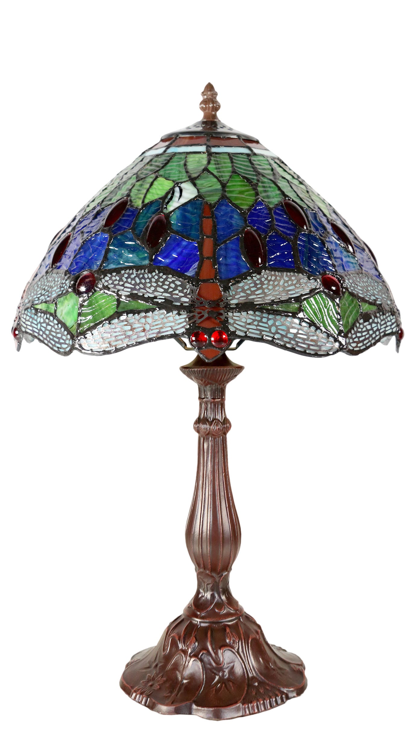 12"  Classical Blue, Green Red Dragonfly Style Tiffany Bedside Lamp