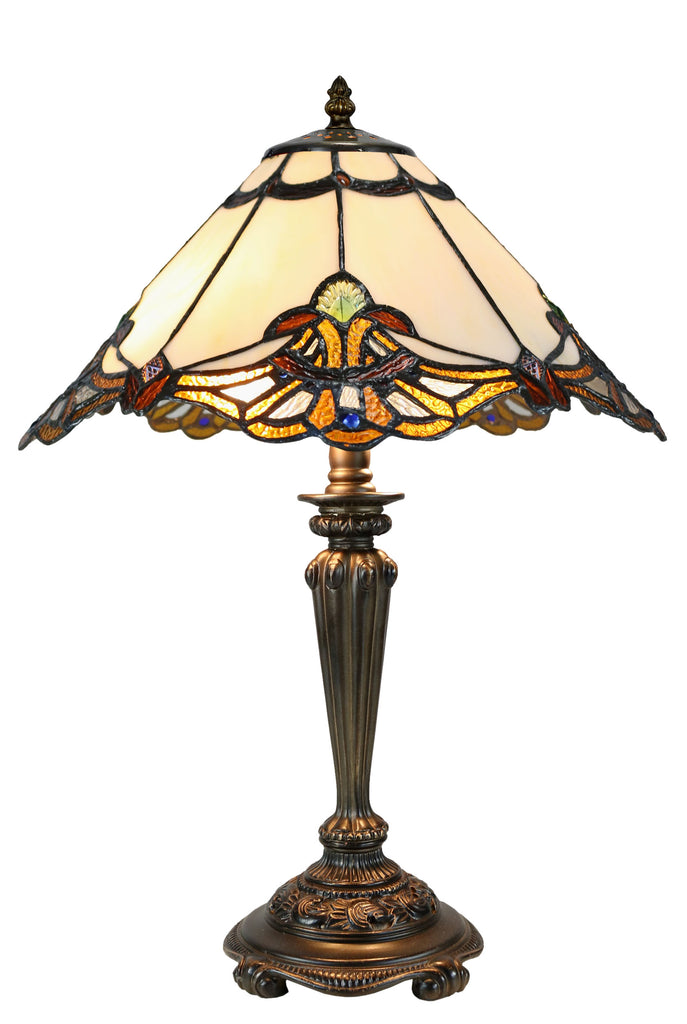 14" Beige Jewel Carousel Tiffany Bedside Lamp