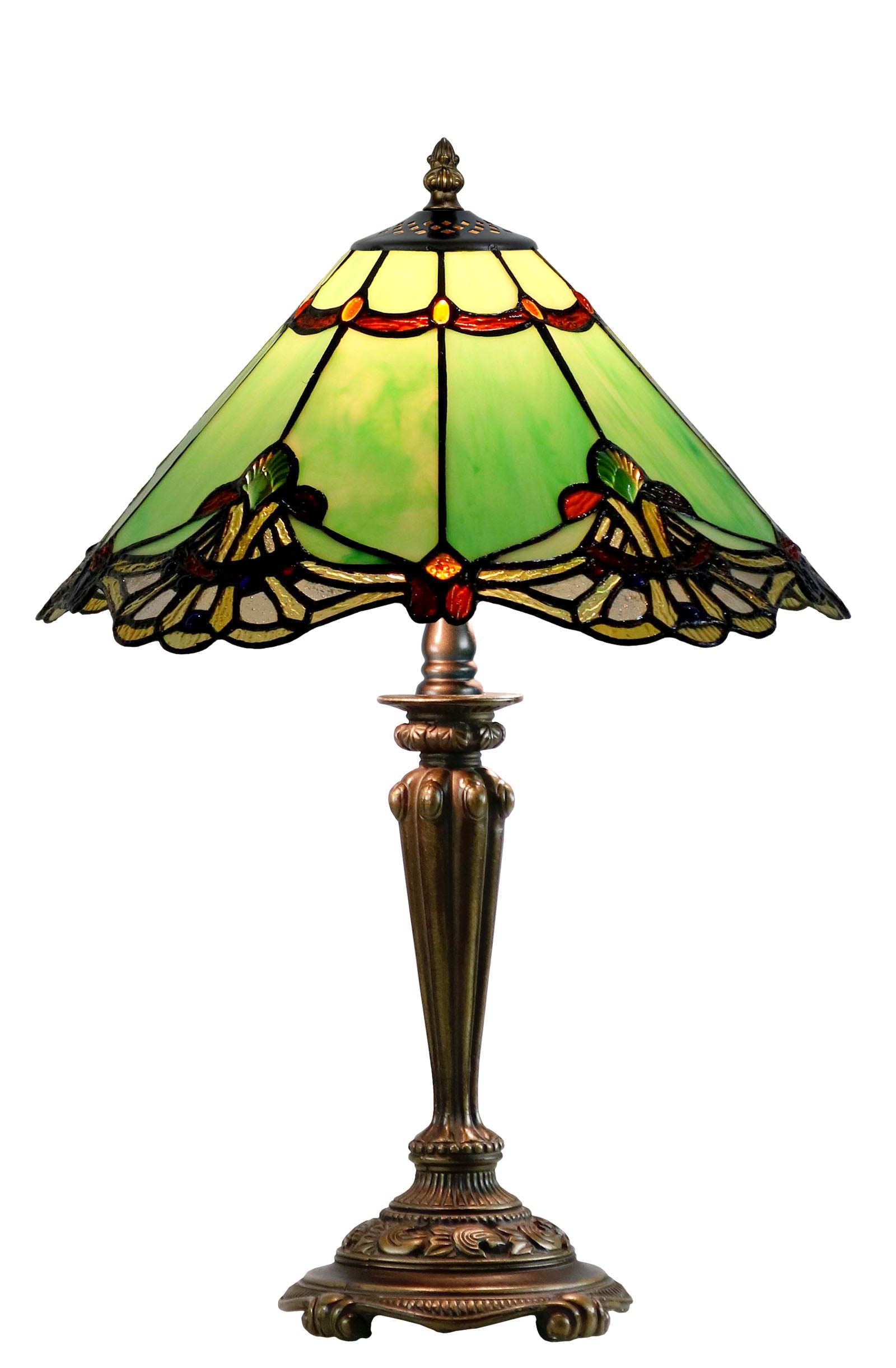 14" Green Jewel Carousel Tiffany Table Bedside Lamp