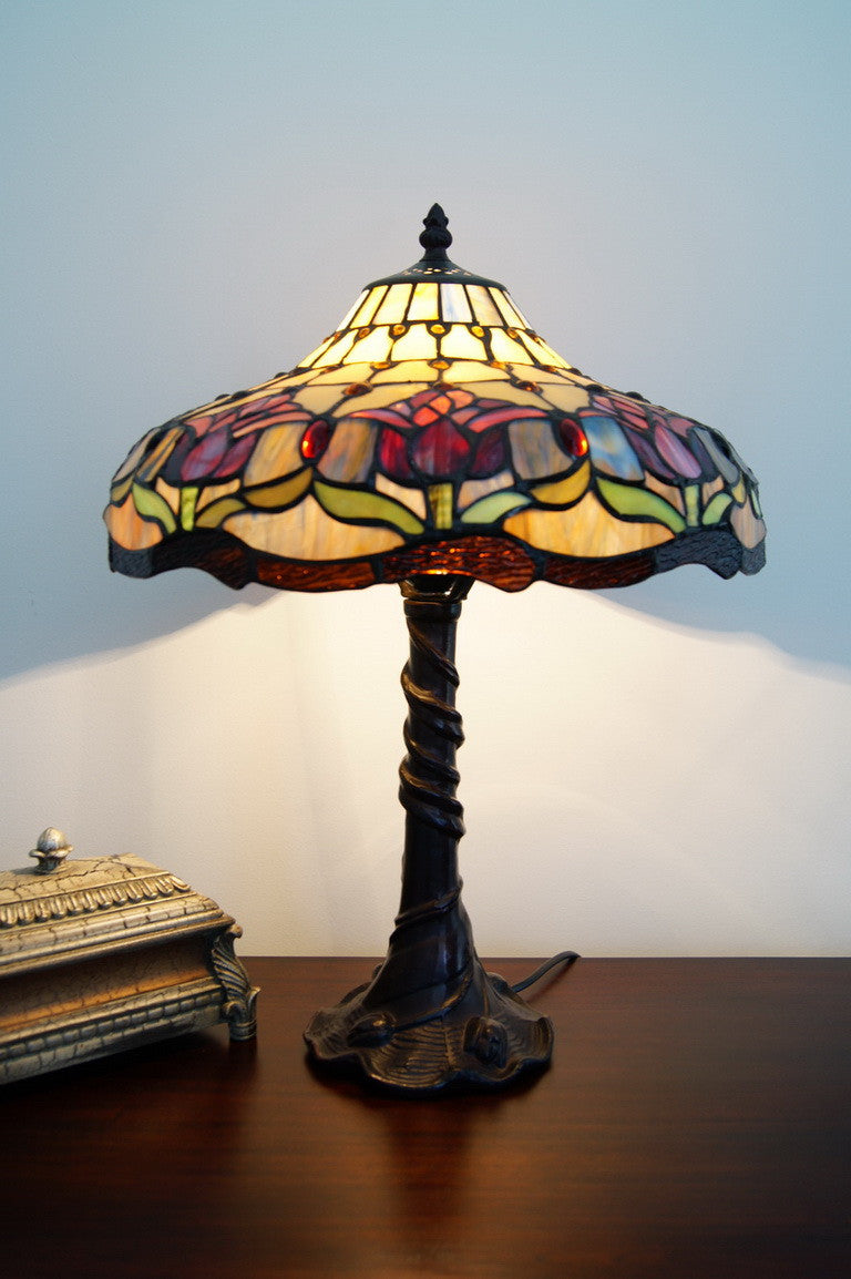 14" Colonial Tulip Style Tiffany Table Lamp