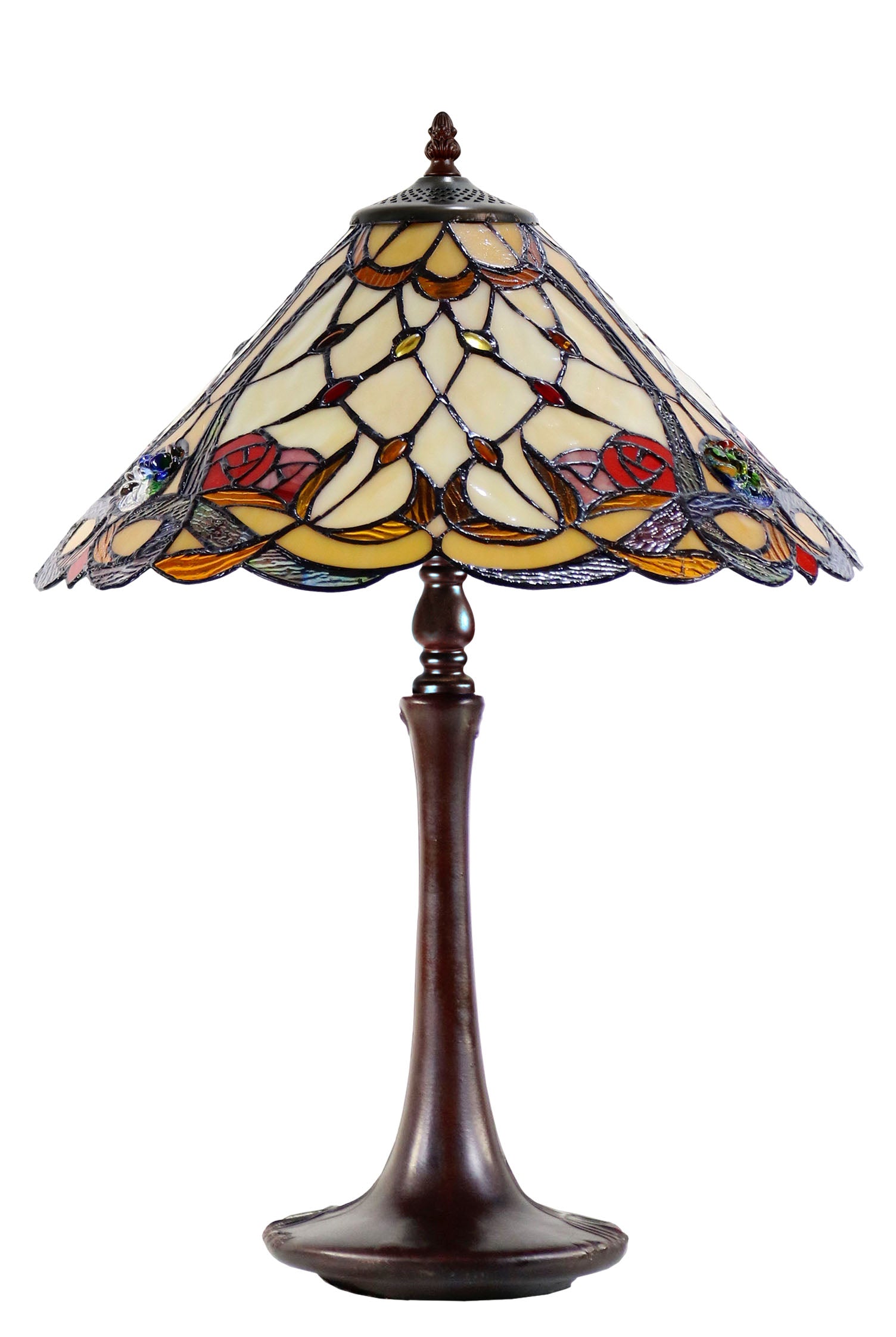 Large 16" Tiffany-style Desert Rose Stained Glass 23-inches High Table Lamp