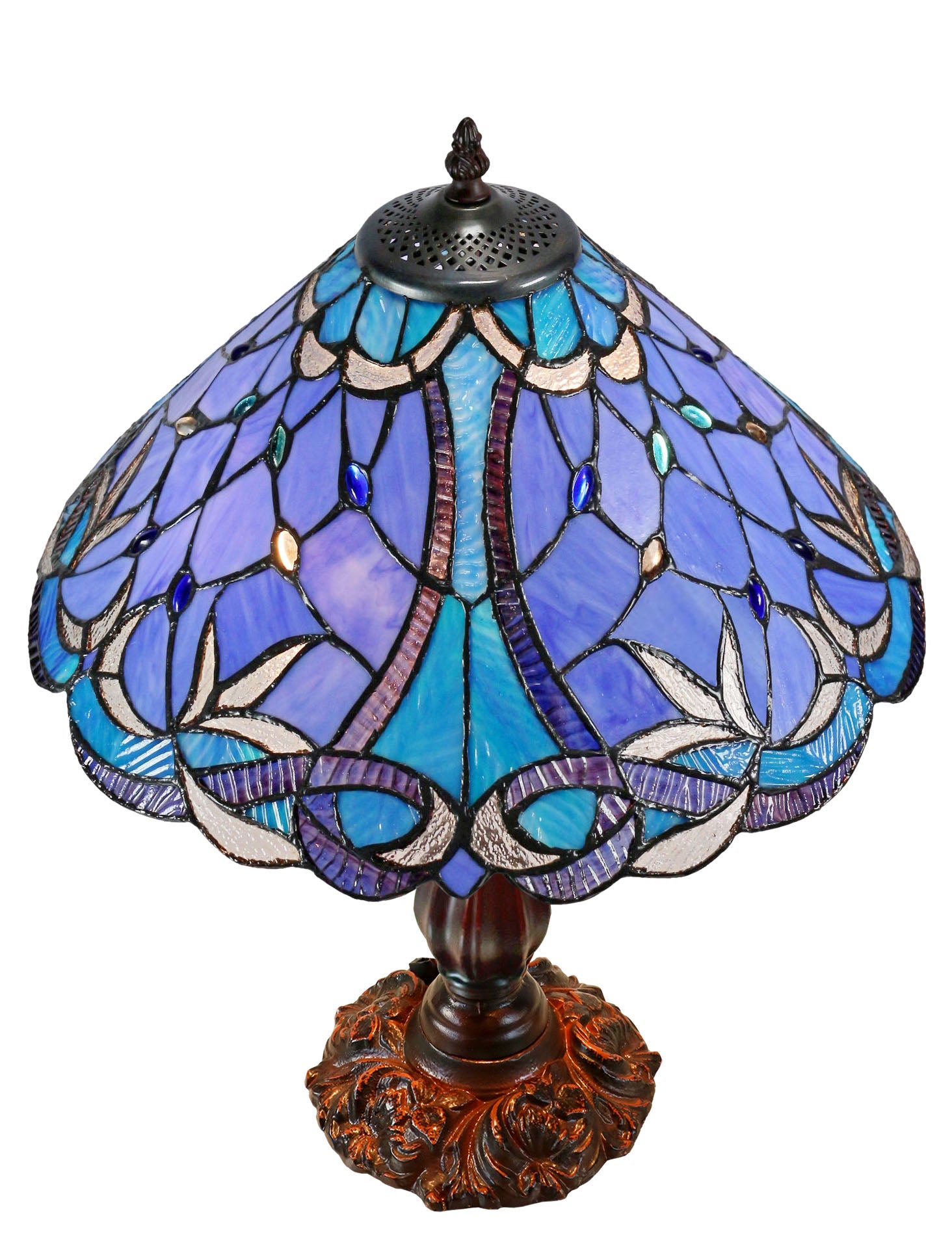 16" Large Blue Ribbon Clover Tiffany Table Lamp