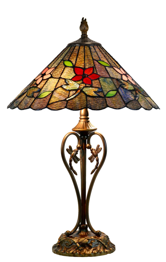 16" Twilight Dragonfly Cypress Vine Tiffany Table Lamp  with Art Décor Base