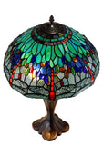 High Quality Large 16" Sea Blue Dragonfly Style Leadlight Stained Glass Tiffany Table Lamp