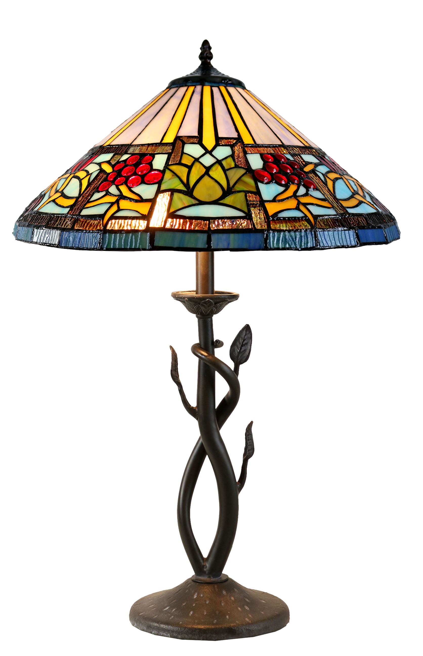 16" Red Fruit Berry Bean Wisteria Tiffany Table Lamp Country and Rustic Style Iron base