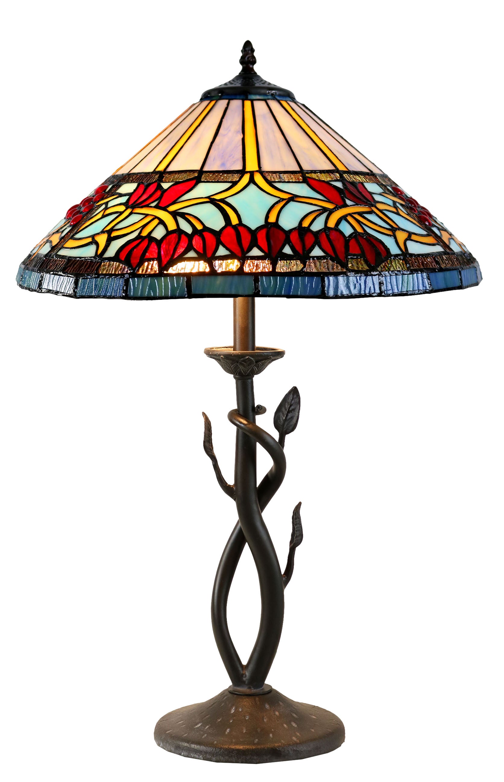 16" Red Fruit Berry Bean Wisteria Tiffany Table Lamp Country and Rustic Style Iron base