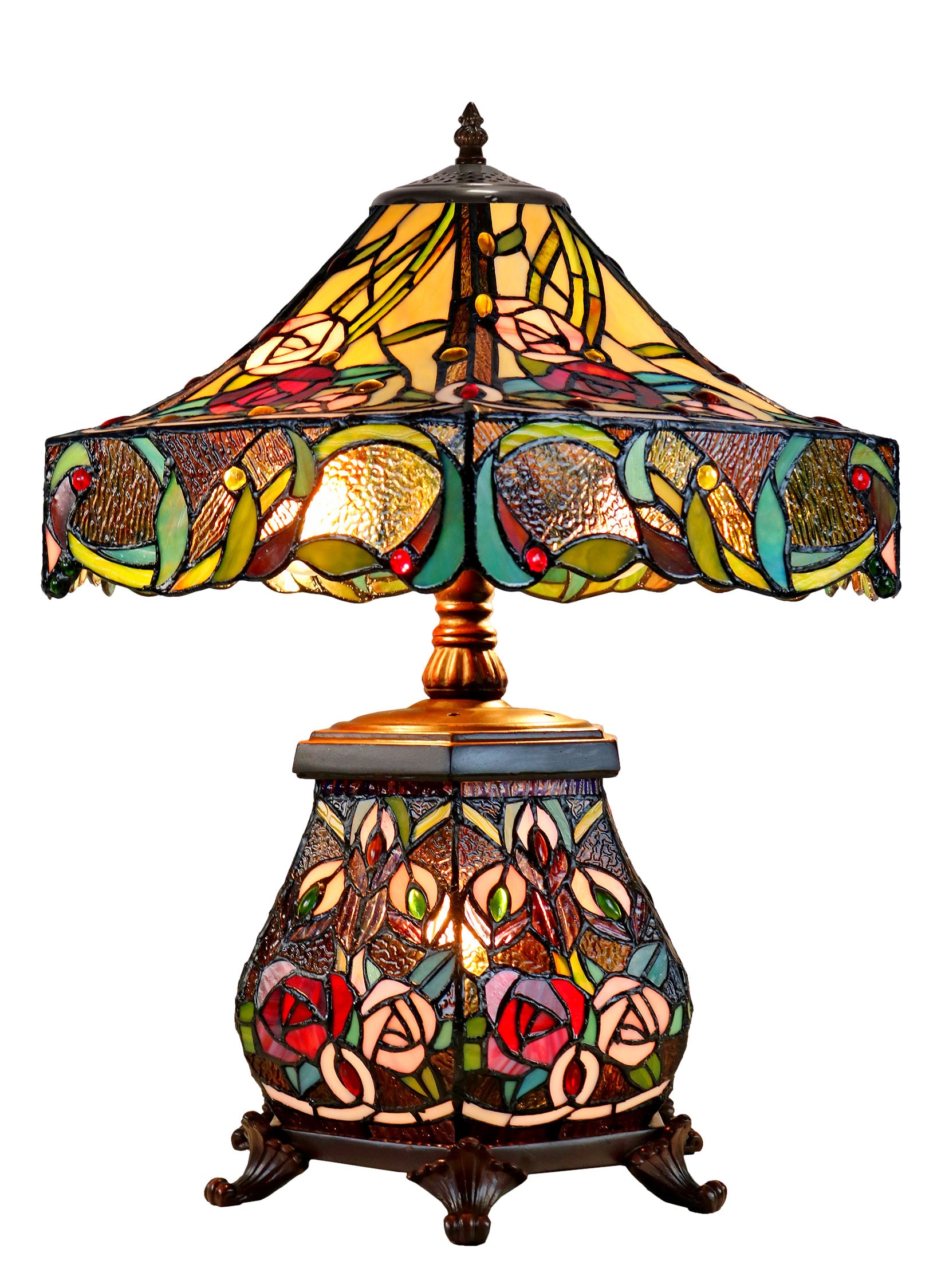 Large 18" Amazing Rose Flower Leaf  Tiffany Table Lamp with Lighted Base