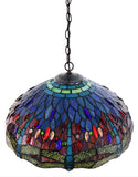 Huge 18" Red Blue Dragonfly Style Stained Glass Tiffany Hanging Light