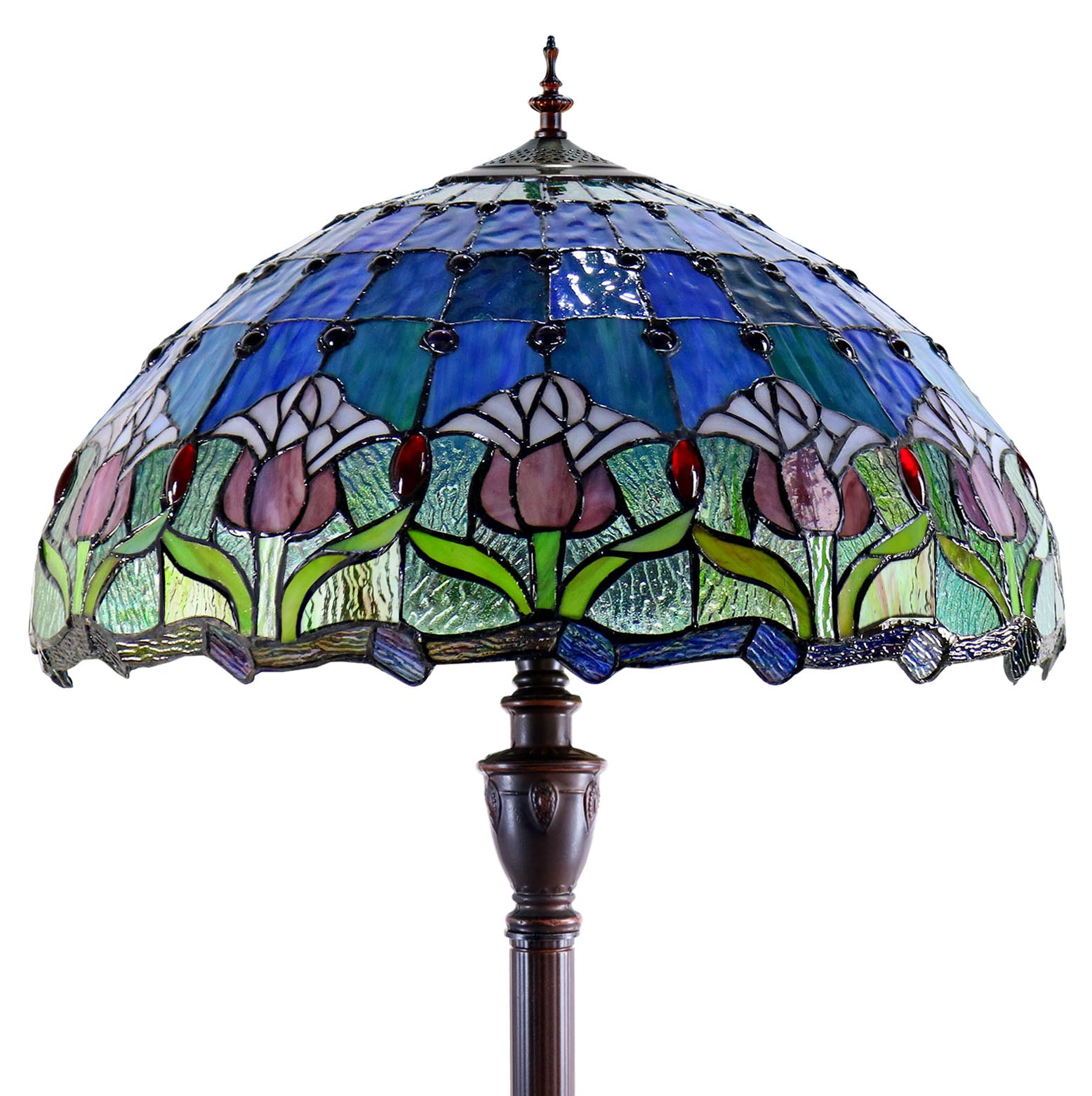 Huge 20" Blue Tulip Flower Stained Glass Tiffany Floor Lamp