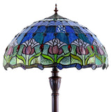 Huge 20" Blue Tulip Flower Stained Glass Tiffany Floor Lamp