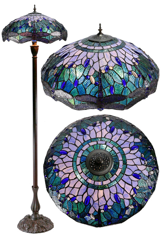 Huge 20" Blue Dragonfly Tiffany Floor Lamp