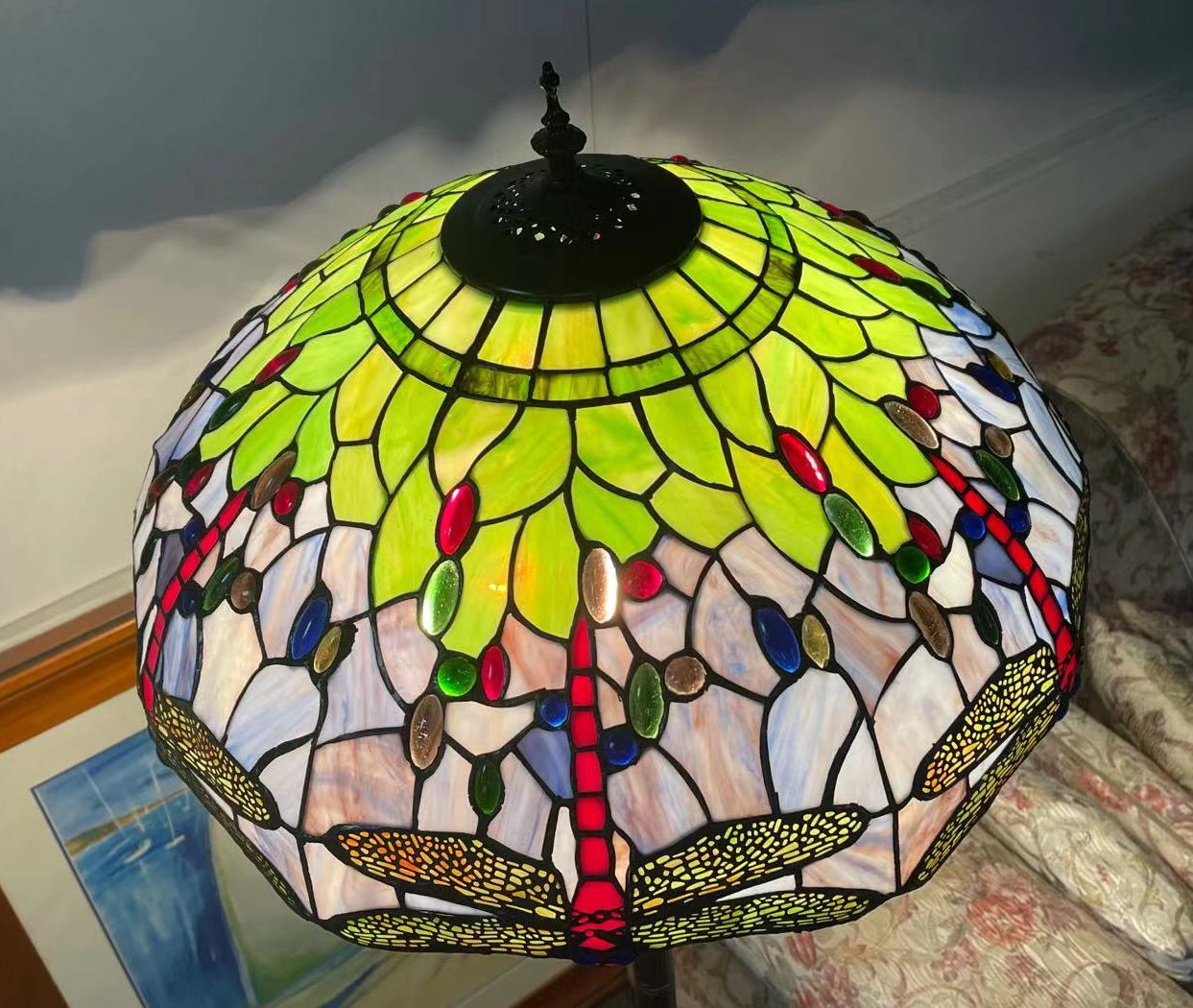 Limited Edition Hugh 20" Dragonfly Style Leadlight Tiffany Floor Lamp