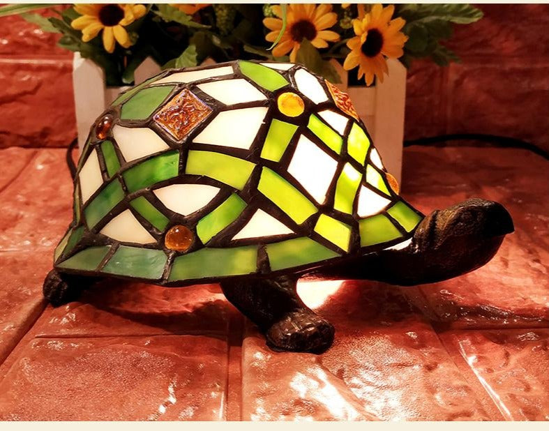 Green Turtle Tiffany Leadlight Art Deco Stained Glass Accent Lamp