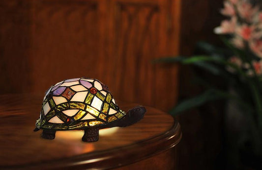 Cute Purple Turtle Tiffany Leadlight Art Deco Stained Glass Accent Lamp