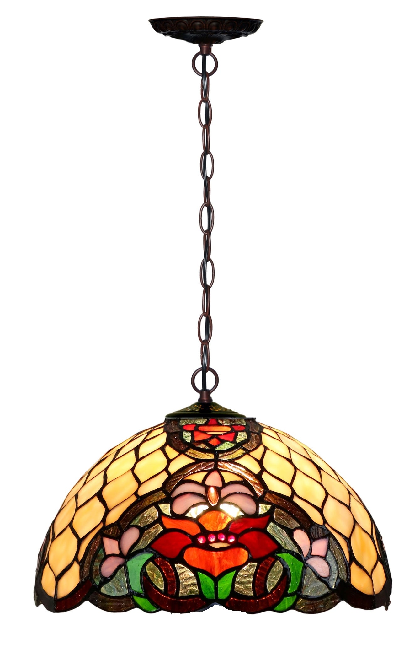 12" Poppy Flower Stained Glass Tiffany Pendant Light