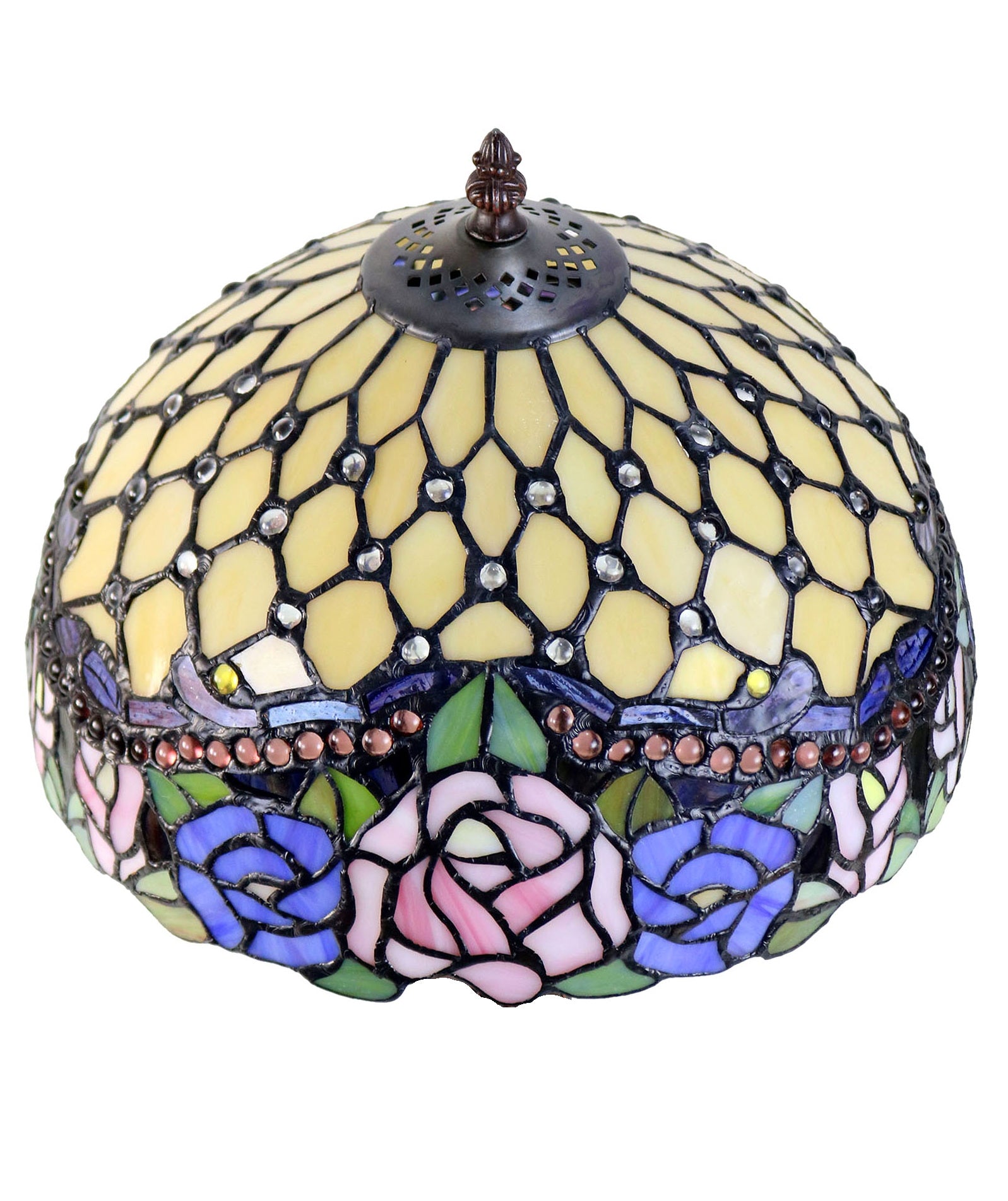 12"  Jeweled Rose Style Stained Glass Tiffany Pendant Light