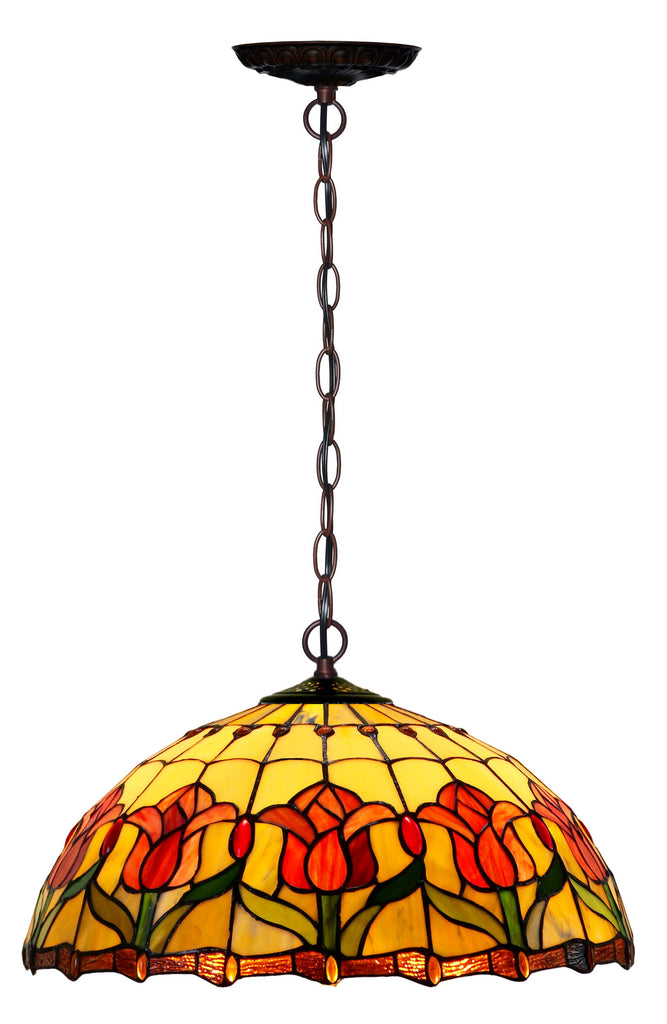 18" Red Tulip Style Stained Glass Leadlight Tiffany Pendant Light