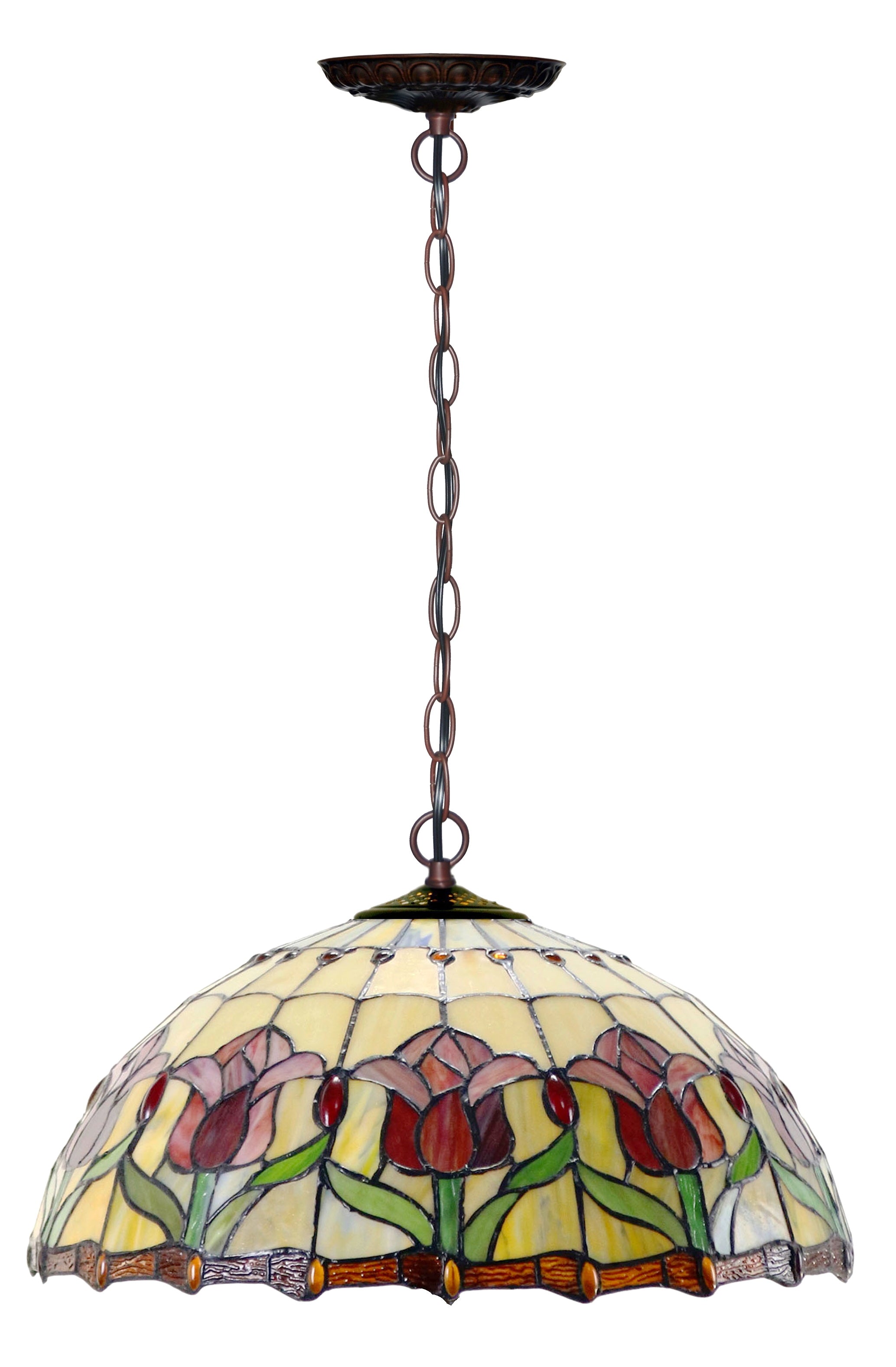 18" Red Tulip Style Stained Glass Leadlight Tiffany Pendant Light